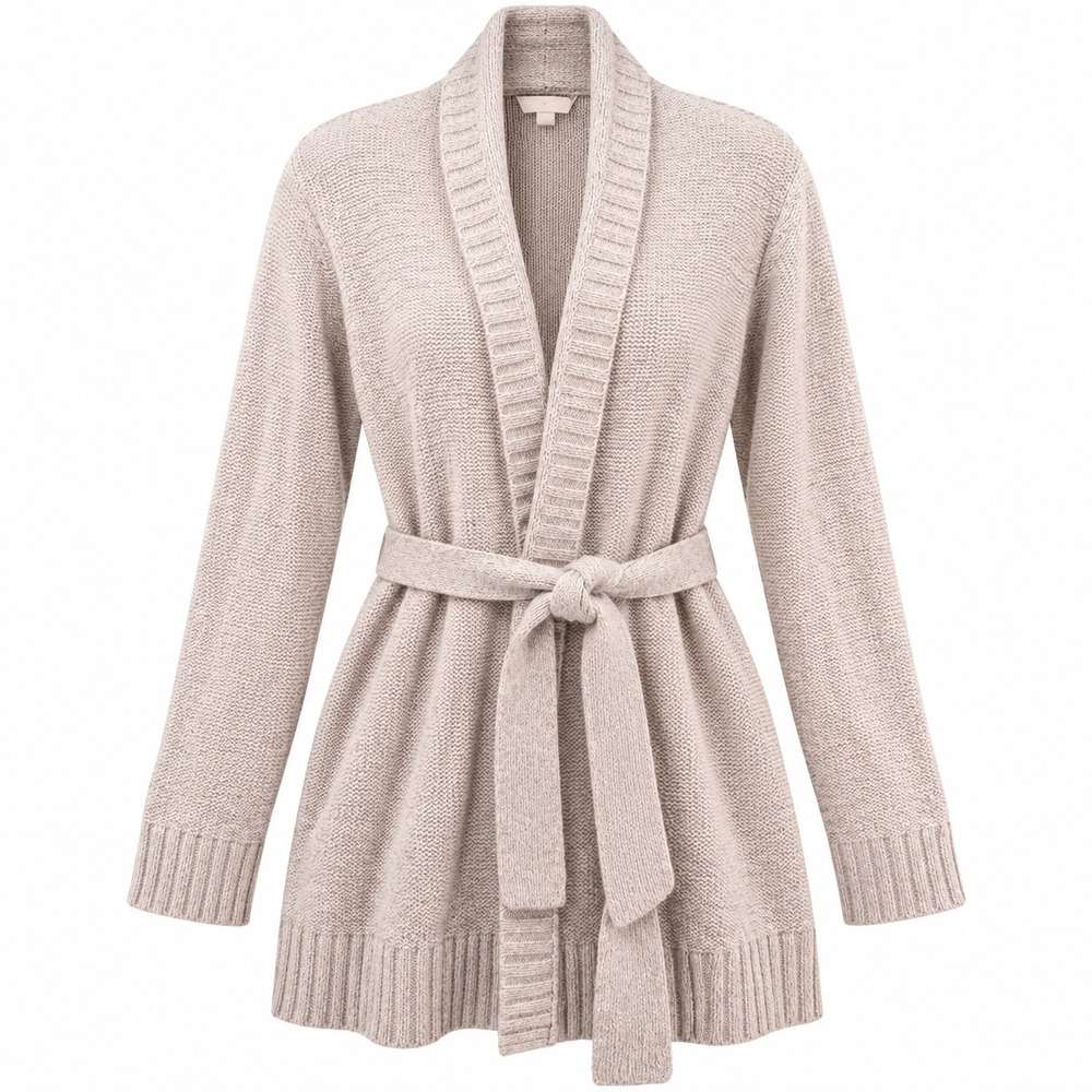 Levi's Cardigan Belted Wrap Shawl Collar Cotton Blend L Beige Chunky Sweater